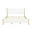 Lit très grand contemporain avec revêtement blanc bouclé, pieds en bois d'hévéa, support durable en tissu de bois d'ingénierie, pieds naturels pour plus de stabilité