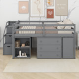 Joley Loft Bed With Retractable Writing Desk And 3 Drawers