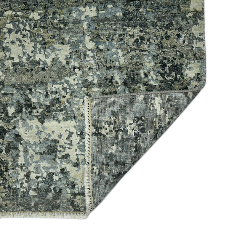 Annastashia Abstract Handmade Hand-Knotted Indoor Use Only Area Rug in Gray/Light Blue/Ivory, Rectangle 2' x 3'