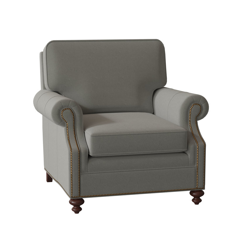 West Haven Club Chair, No Nailhead, Mahogany, Aline Light Gray Stonewash Genuine Leather