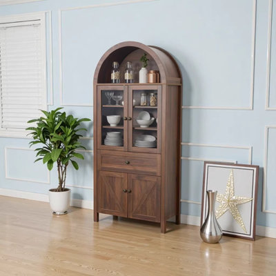 Armoire Dome, noire - armoire de rangement autoportante haute de 71,65 po avec tablettes réglables, bois d'ingénierie, style rustique traditionnel et contemporain américain pour le salon, la salle à manger, le bureau