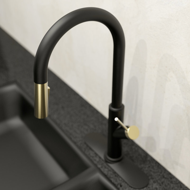 Keeney Pull Down Kitchen Faucet, Matte Black/Gold