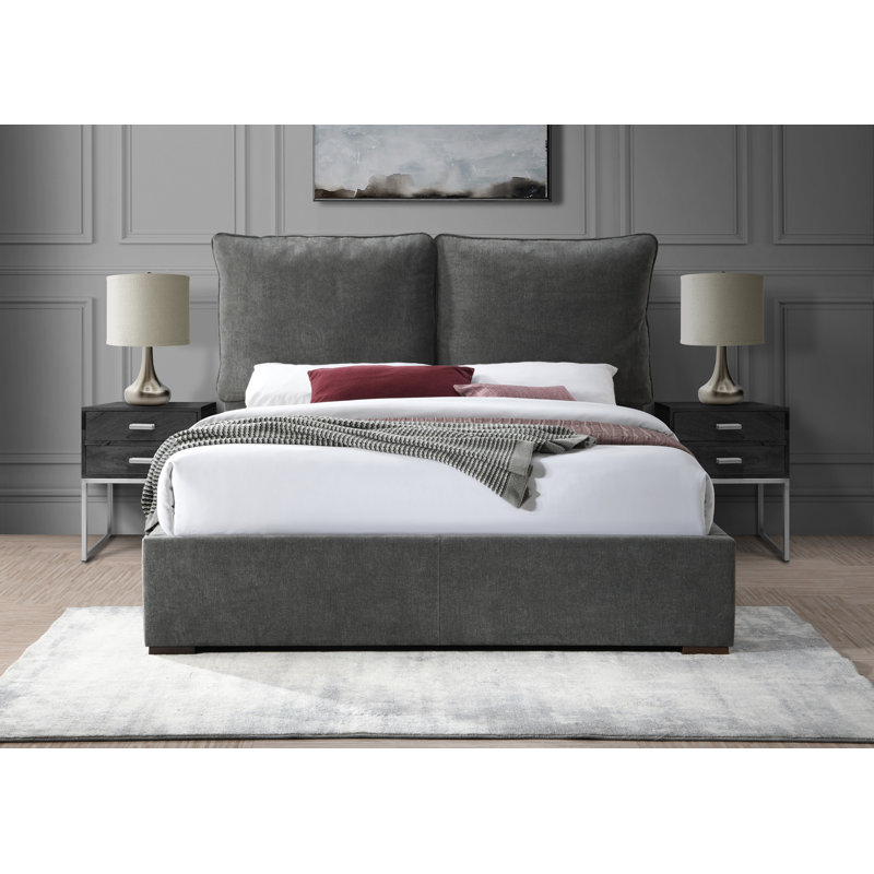 Misha Fabric Bed, Pepper Black Polyester Fabric, Queen