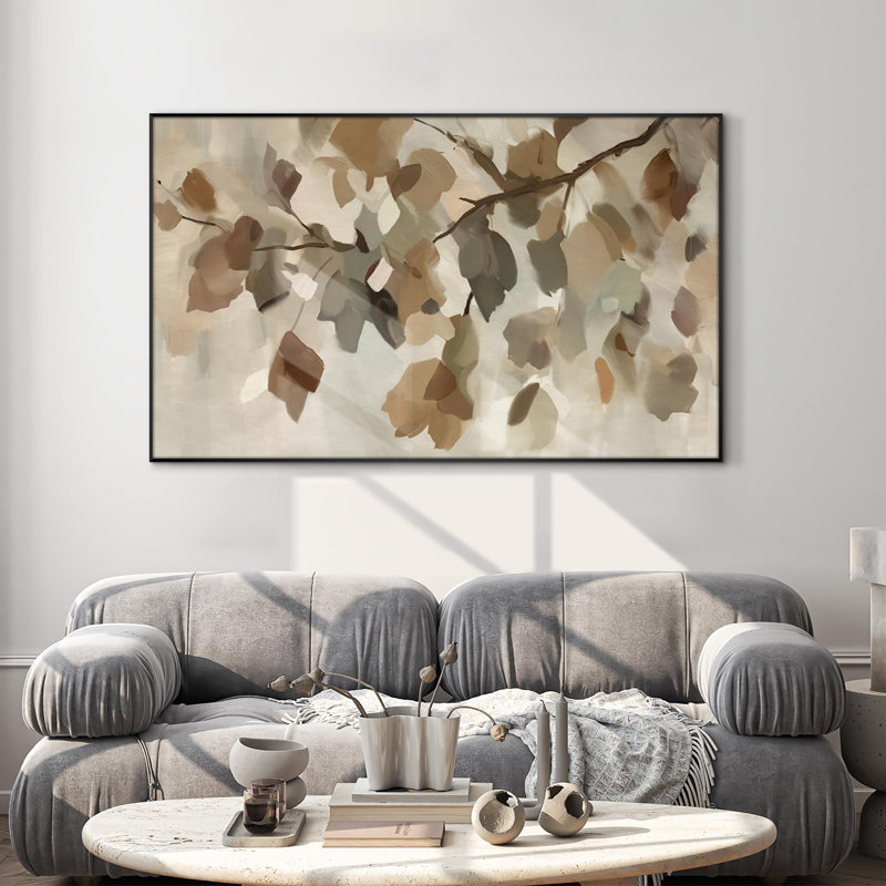 «Neutral Leaf», botanique, peinture, très grande impression encadrée, impression murale (assemblage requis)