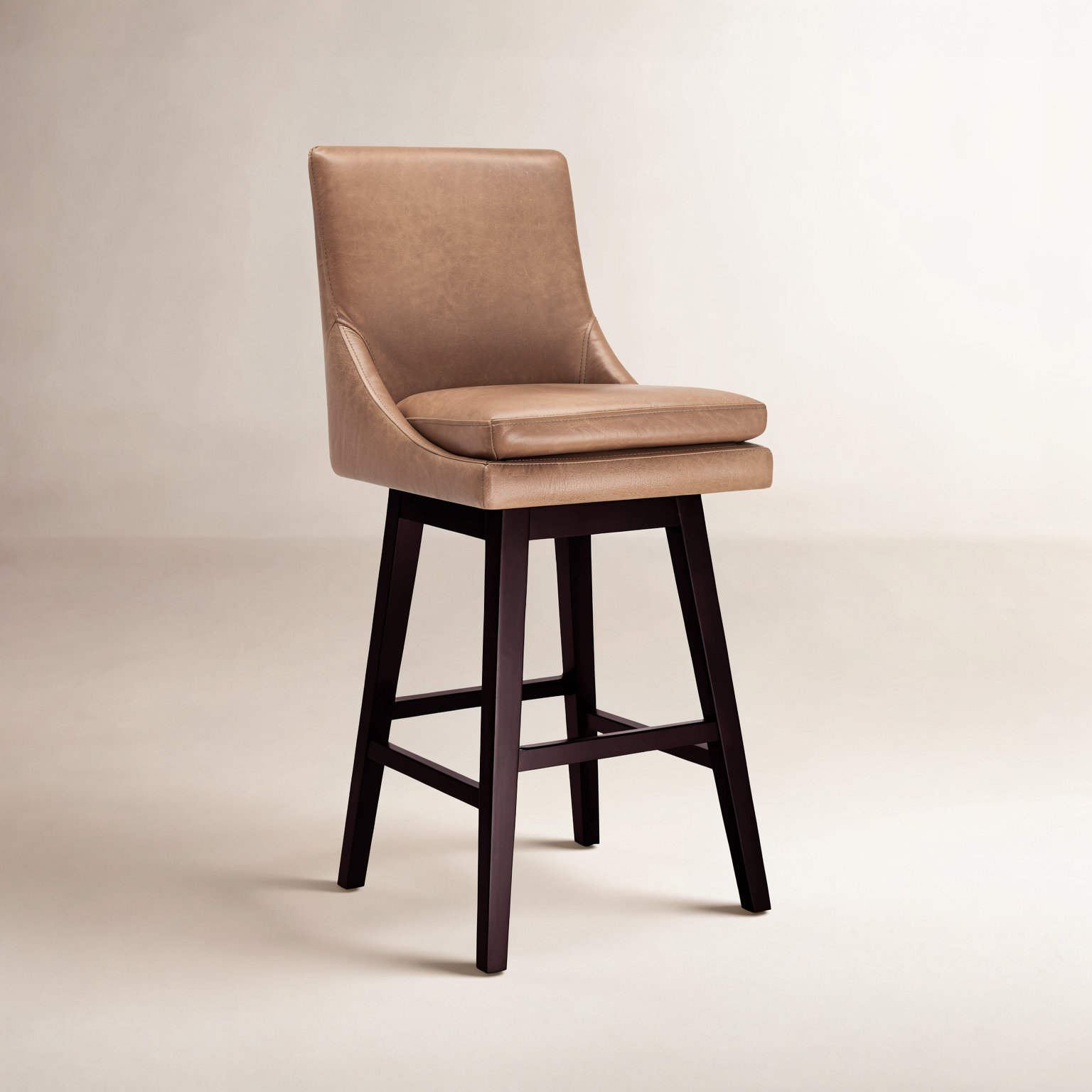 Zahara Swivel Bar Stool, Bar Stool (30" Seat Height), Marseille Brown Genuine Leather