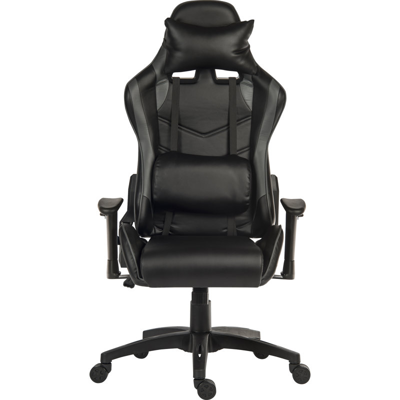Inbox Zero Ireton Adjustable Reclining Ergonomic Faux Leather Swiveling PC & Racing Game Chair in Black