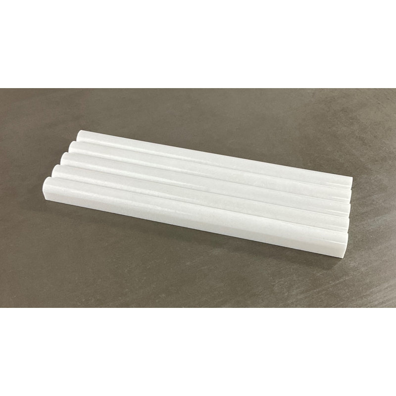 12" x 0.75" Polished Marble Pencil Liner Tile Trim in White Carrara, Thassos White