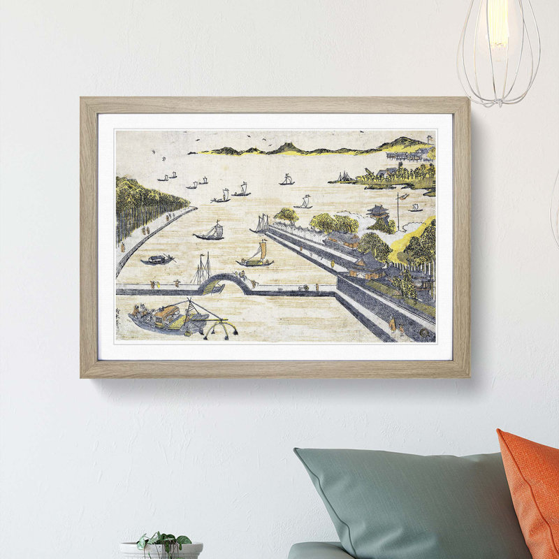 View of Fukagawa, Edo by Harunobu Suzuki - Picture Frame Painting Print, 36cm H x 48cm W x 2cm D, Oak Framed