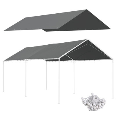 Outsunny 10' x 20' Carport Replacement Top Canopy Cover, UV Resistant and Water Resistant Car Port Portable Garage Tent Cover with Ball Bungee Cords, Dark Gray, Only Cover