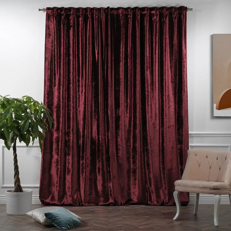 Rideau simple extra long et extra large en velours brillant de luxe, Acajou, L 100 po x L 264 po
