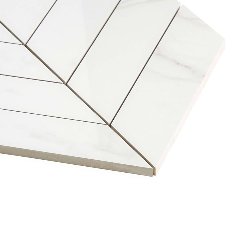 Dreamstone 2X8 Chevron Polished Porcelain Mosaic, Statuario Venato