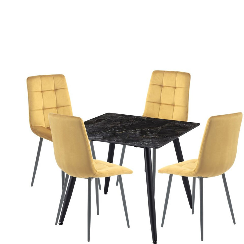 Curtice 4 -Person Ceramic Dining Set, Black, Yellow