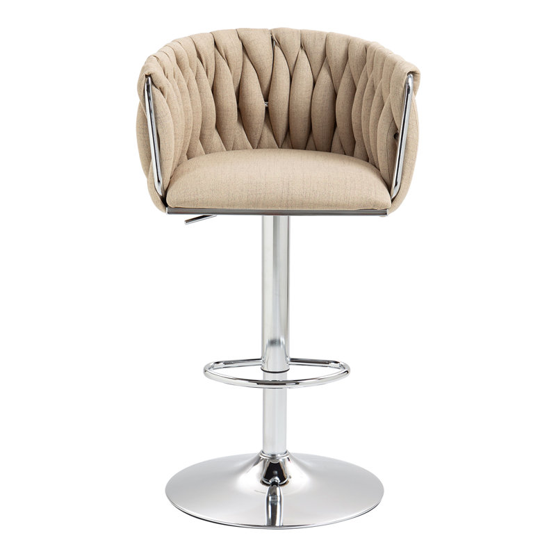 Swivel Bar Stools Set of 2 with Adjustable Height, Woven Back & Footrest, Silver Chrome Finish,, Yellow Velvet