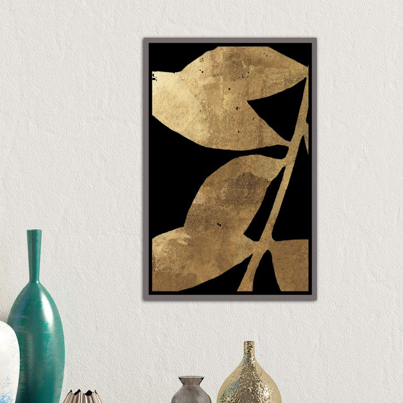 « Doré II »-impression d’art graphique, H 26 po x l 18 po x 1,5 po, Toile encadrée de bois rustique foncé