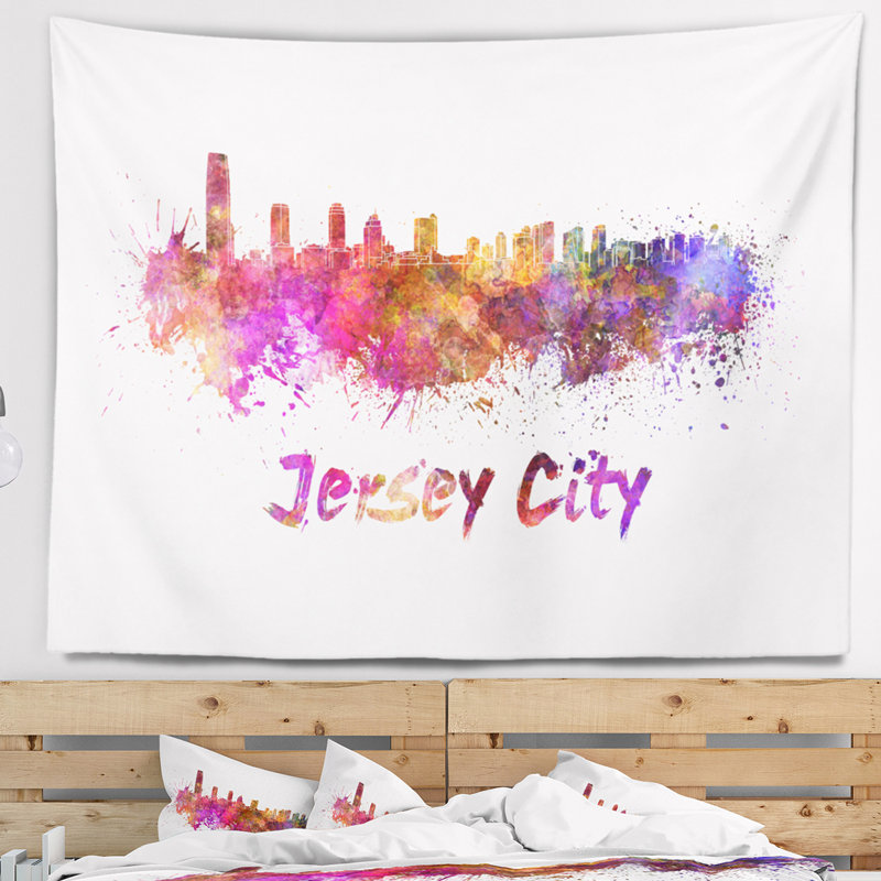 Tapisserie de jersey city skyline Cityscape, H 32 po x l 39 po