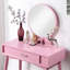 Coiffeuse et tabouret en bois rose avec miroir de 19,7 po de diamètre et structure de siège confortable-130040547