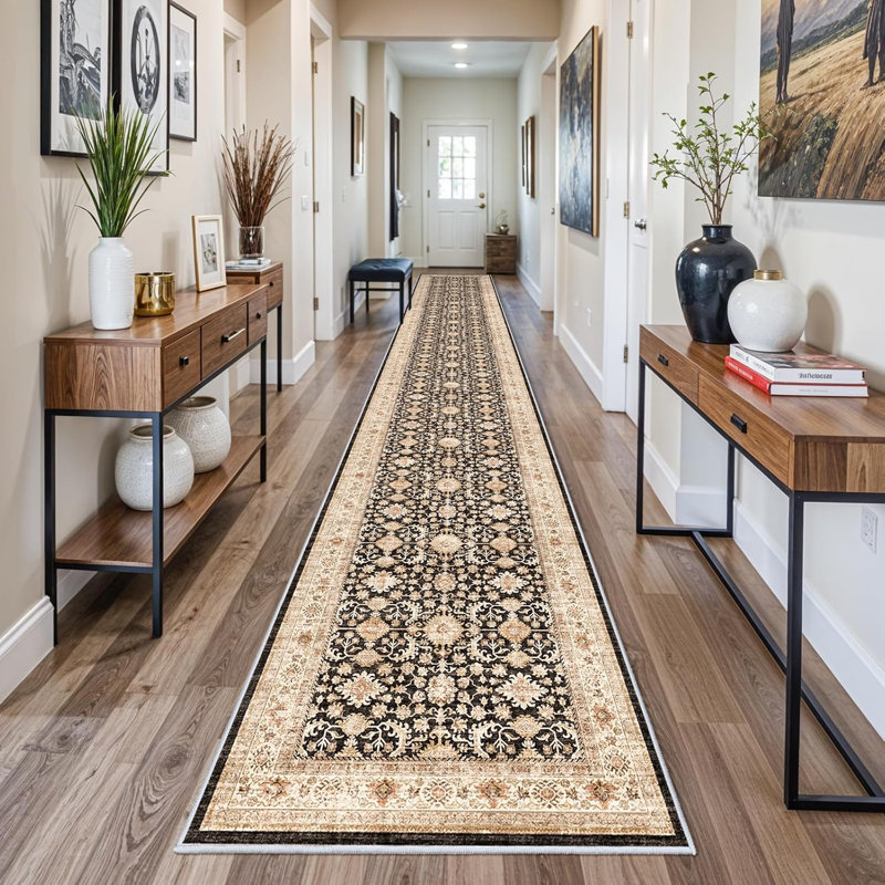 Washable Hallway Runner Rug: Soft Kitchen Rug Non Slip Runners with Rubber Backing for Living Room Bedroom Bathroom Non Shedding Farmhouse Carpet Runner (Black)