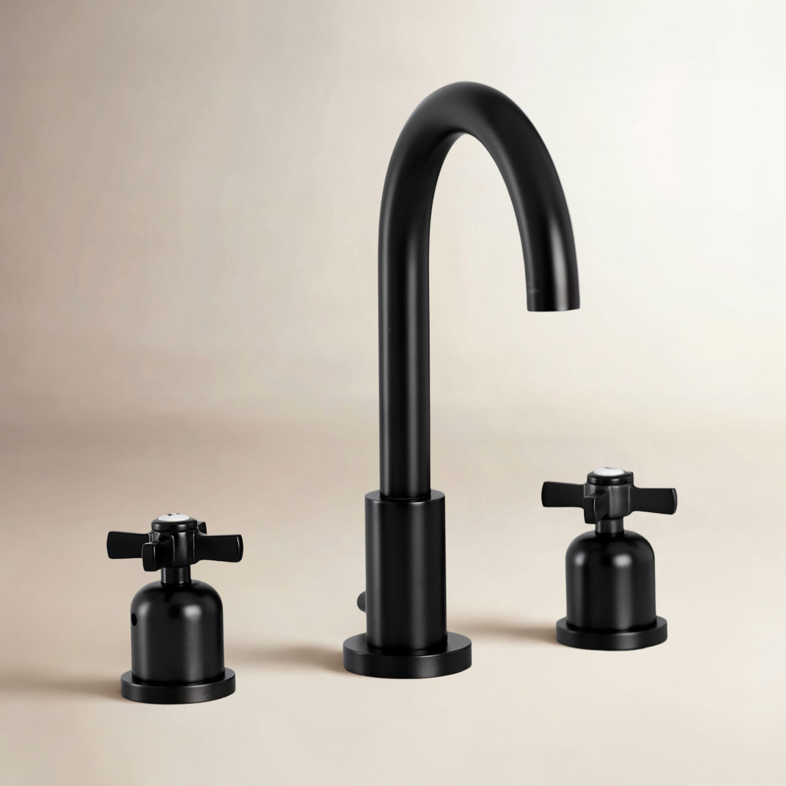 Kingston Brass Millennium Two-Handle 3-Hole Deck Mount Widespread Bathroom Faucet with Brass Pop-Up Drain, Matte Black
