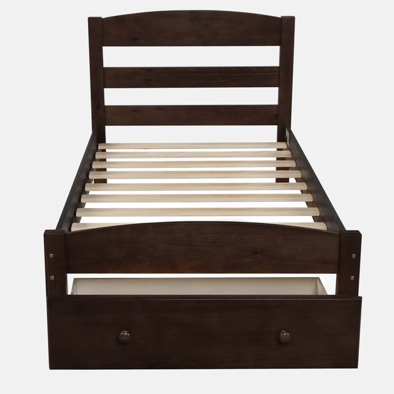 Structure de lit plateforme durable en bois de pin avec tiroir de rangement et support de lattes intégré, aucun sommier requis