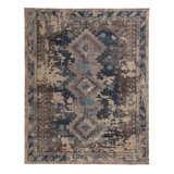 Distressed Homage Hand Knotted Wool Geometric Area Rug in Navy, Gray, Smoke Blue, Beige