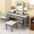 Makeup Vanity Table with 7 Storage Drawers, LED Mirror and Padded Stool-2104897867