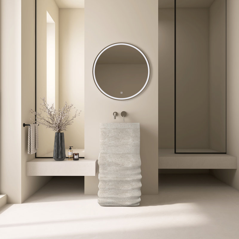 16 1/2'' Freestanding Textured Solid Surface Pedestal Bathroom Sink, Textured