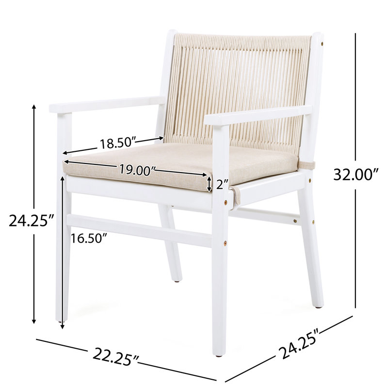 Chaise d'extérieur pour 2 personnes en bois avec dossier en corde, coussin imperméable, structure blanche, support de poids de 400 lb, fixation du coussin lavable à la machine, conception ergonomique confortable, s'adapte au balcon