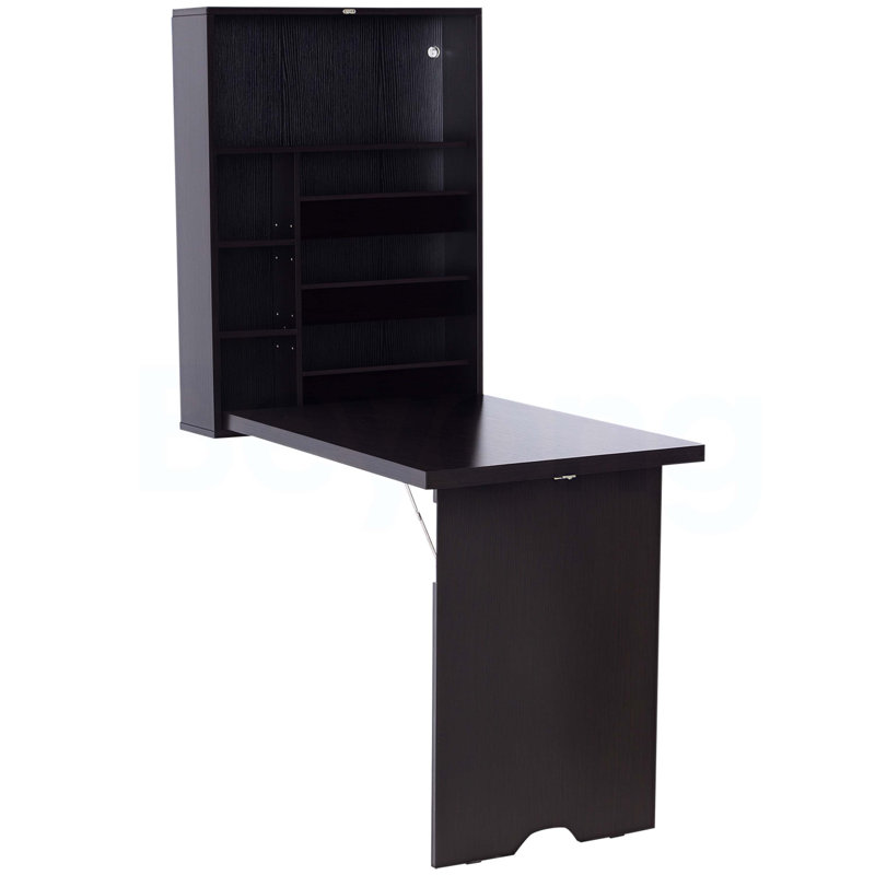 Bureau convertible mural escamotable, bureau flottant multifonctionnel, Brun