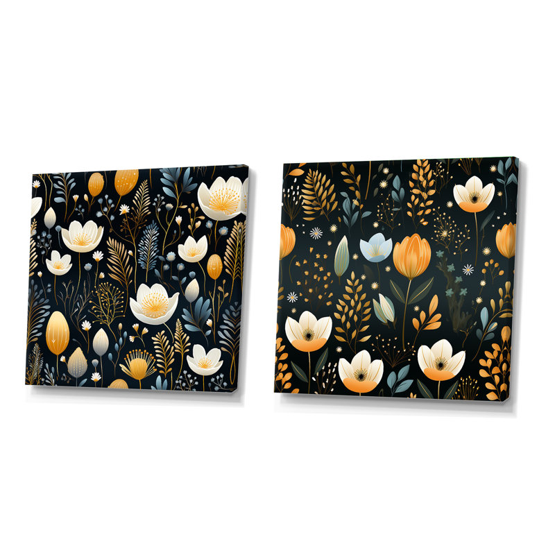 Motif floral côtier serein - ensemble de collage abstrait botanique carré de 2, H 36 po x l 73 po, Toile tendue