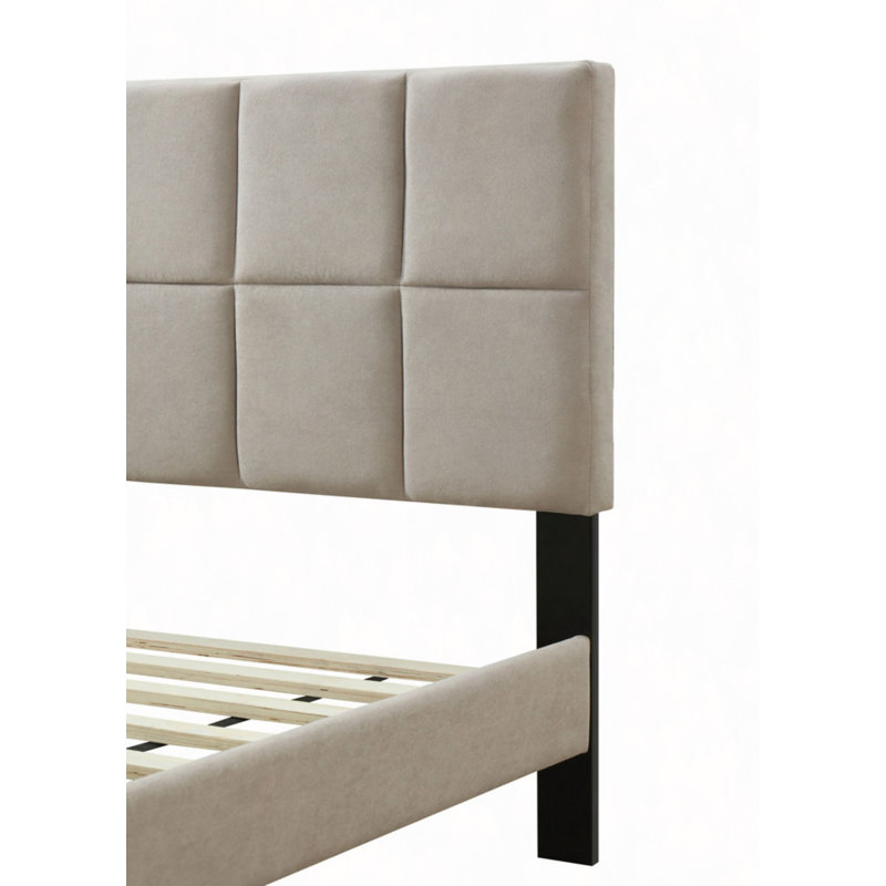 Lit dans une boîte avec chargement USB et tête de lit capitonnée carrée, tissu en polyester moelleux, assemblage facile