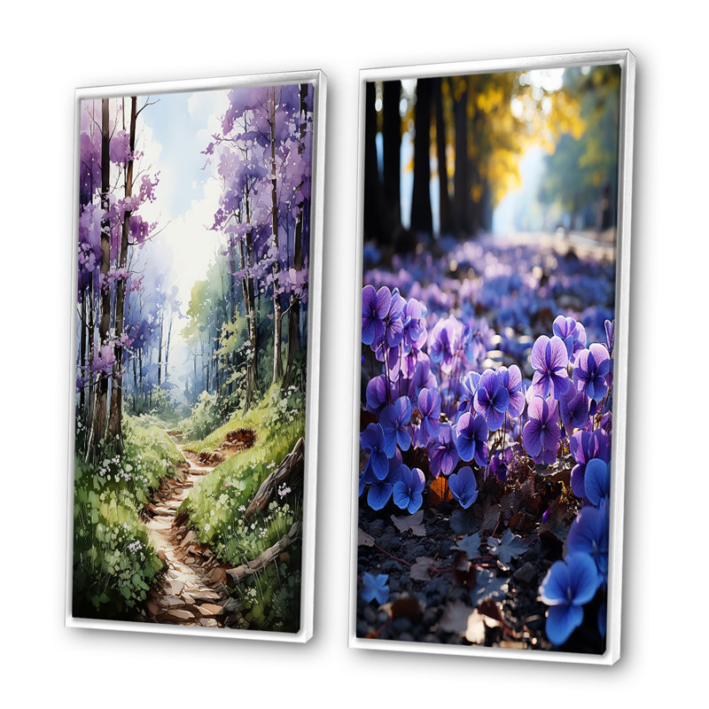 «Violets Whispering Forest», 2 pièces, Cadre blanc, H 40 po x l 40 po