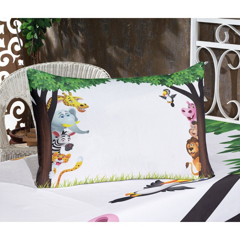 Ambesonne Cartoon Fitted Sheet & Pillow Sham Multicolor, Twin Extra Long Sheet Set + 3 Additional Pieces
