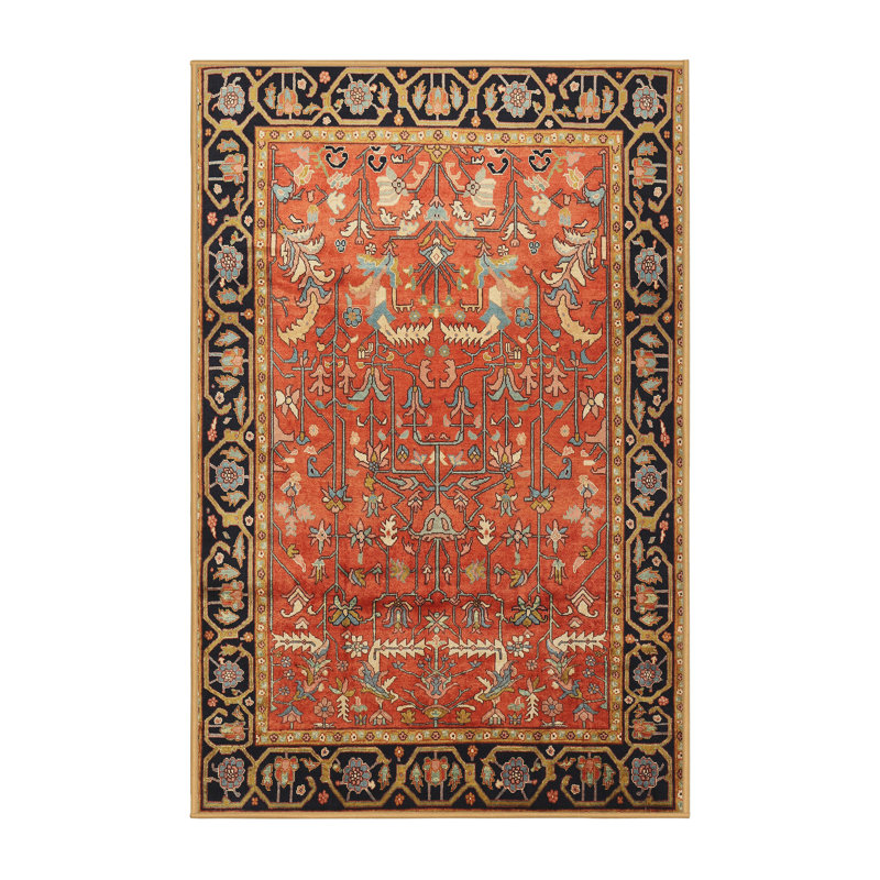 Tapis traditionnel rouge / noir, Rectangle 2 pi x 5 pi