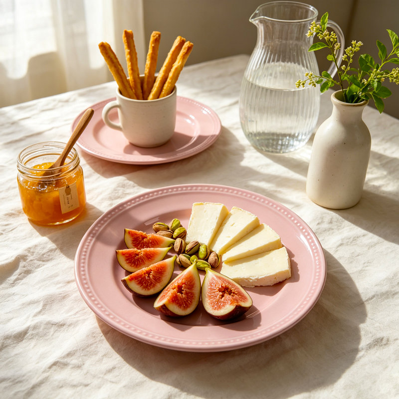 Service de table 42 pièces en grès à pois nacrés HomeVSS, pour 6 personnes, Rose