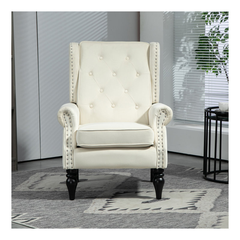 Fauteuil à structure en bois, fauteuil d'appoint moderne avec pieds en bois robustes pour la chambre à coucher du salon (beige)