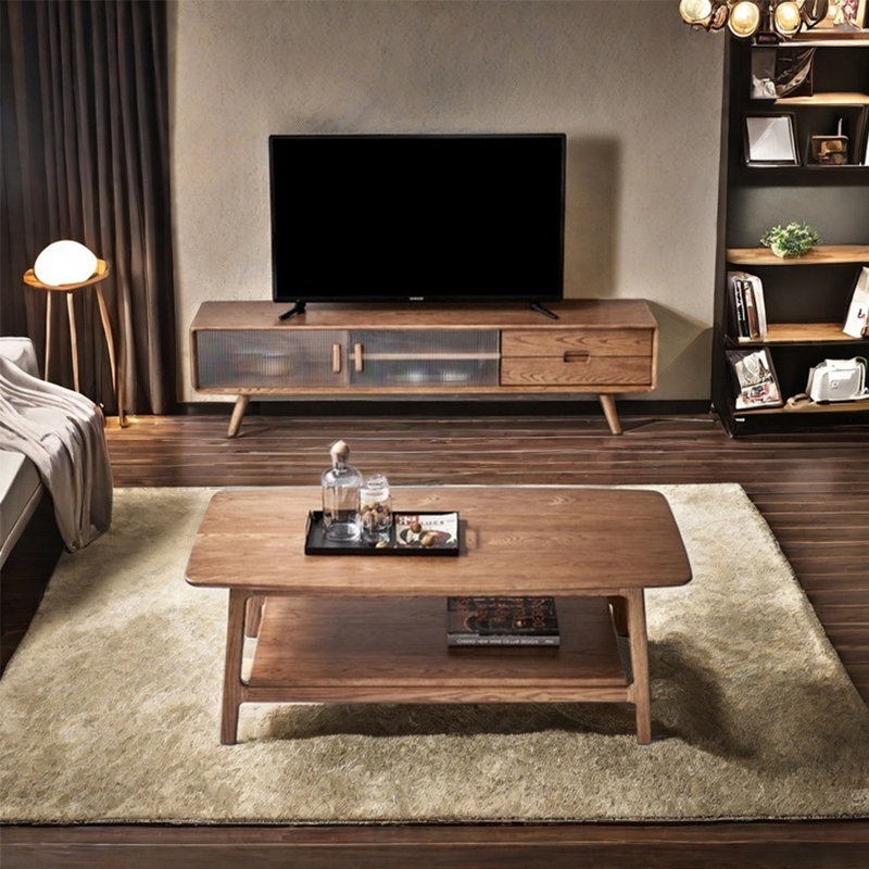Table basse tout en bois massif avec meuble télé