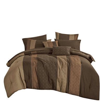 9 Piece Embroidered Patchwork Comforter Bedding Set,Queen