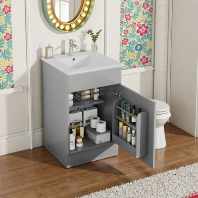 20-inch Freestanding Bathroom Vanity with Ceramic Sink, MDF Cabinet & Adjustable Storage Shelf