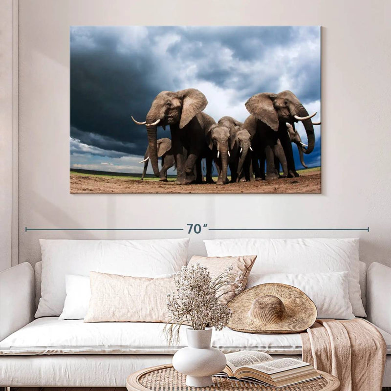 Brampt Elephants Grazing, 34" H x 51" W