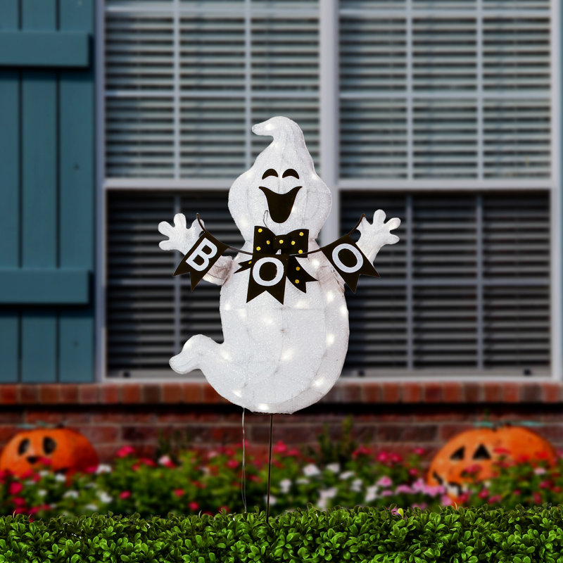 Piquet de jardin d'Halloween illuminé avec bannière BOO The Holiday Aisle® 32 po