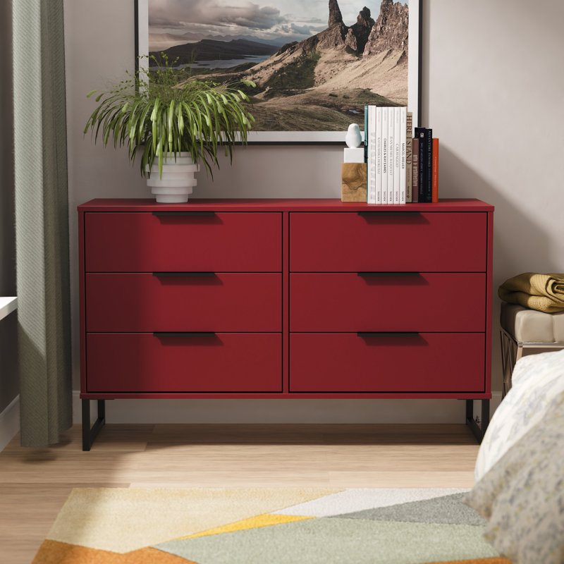 Bisceglia 115cm W 6 - Drawer Chest of Drawers, Red