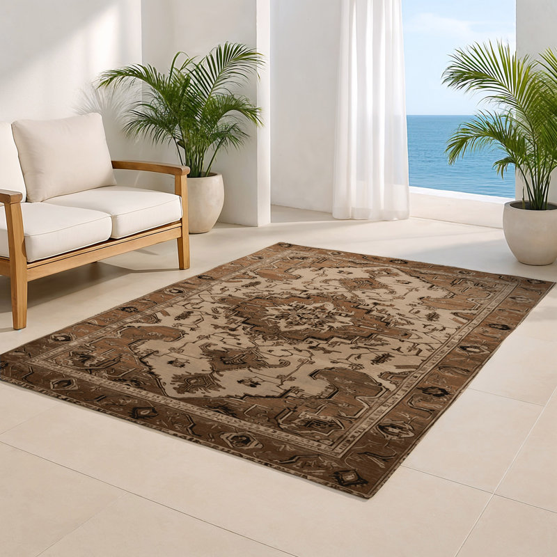 Tapis d'intérieur et d'extérieur brun Persian, Rectangle 5 pi x 7 pi