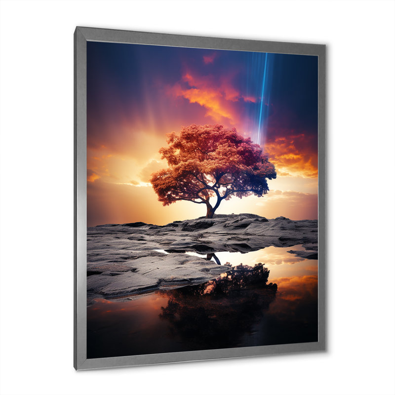 «Tree Rainbow Ethereal Radiance», reproduction sur toile, H 44 po x l 34 po x P 1,5 po, Cadre photo argenté