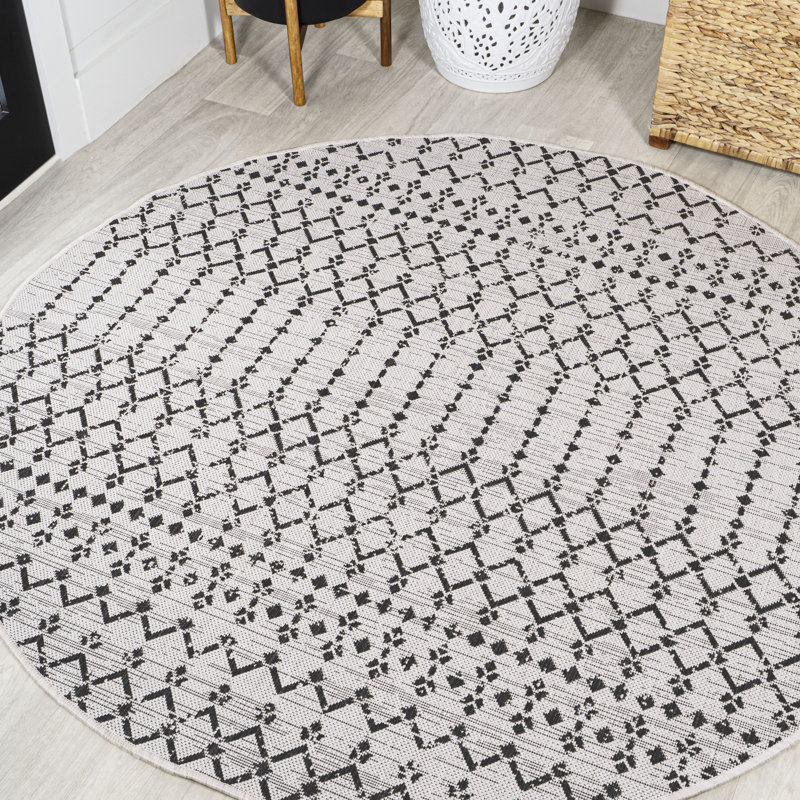 Tapis d'intérieur / extérieur Crompton, Rond 5 pi 3 po, Crème/noir
