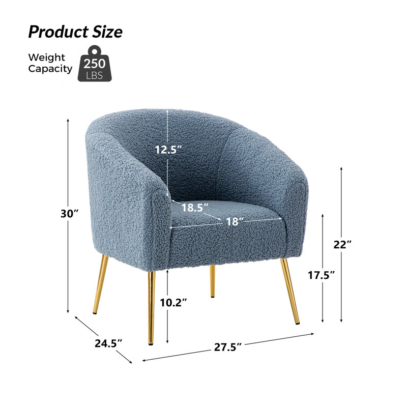 Fauteuil demi-tonneau en polyester 27,5 po Audwin, Bleu 100% polyester