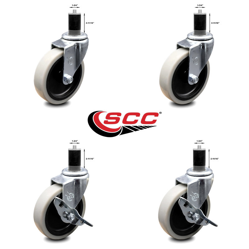 4 Piece Thermoplastic Caster Set with Brakes
