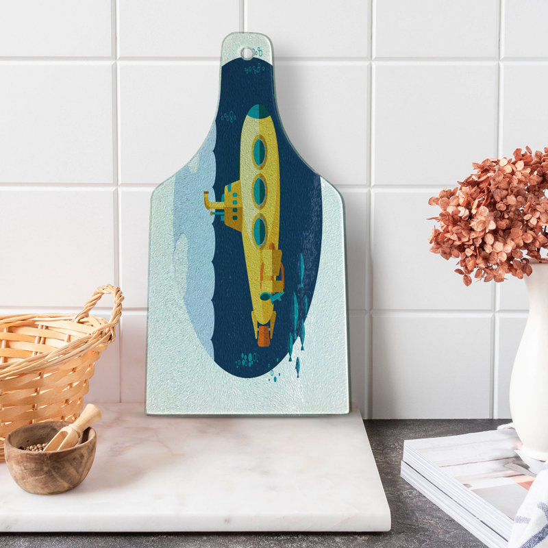 Planche à découper en verre trempé sous-marin jaune Ambesonne