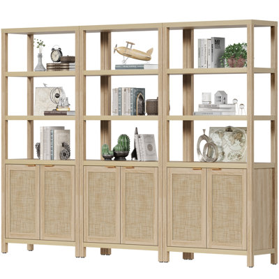 Marliee Boho 5 -Tier Bookshelf, Tall Bookcase With Doors, Farmhouse Large Storage Wood Shelf For Home Office, Living Room And Kitchen by Latitude Run