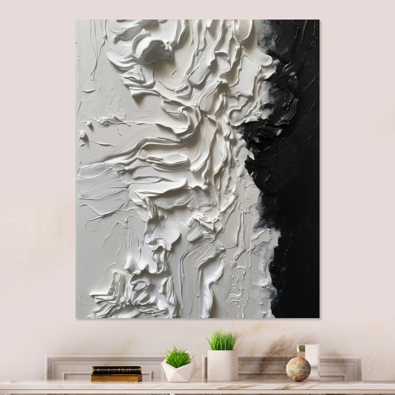 «White and Black Tranquility Unleashed I», art mural encadré en marbre abstrait, H 40 po x l 30 po x P 1,5 po, Toile tendue