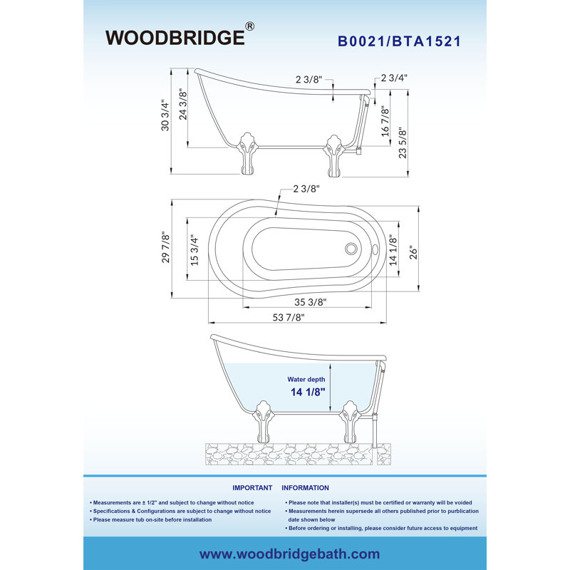 Baignoire de trempage sur pattes 54 po x 31 po